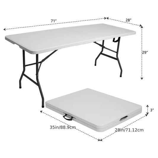 4ft/6ft Plastic folding Table, Portable Dining Table Indoor Outdoor with Carrying Handle, Locks - White