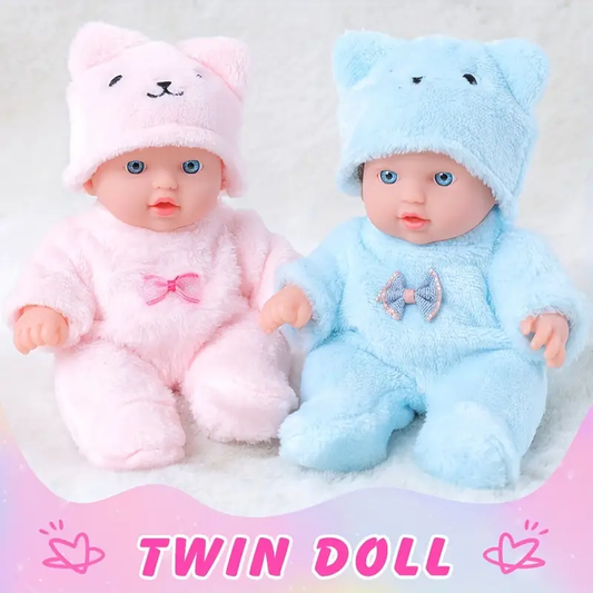 8 inch (20.4cm) Cute Baby Doll - Realistic Simulation Doll - Soft and Squishable Plus Pink Dress and Blue Dress