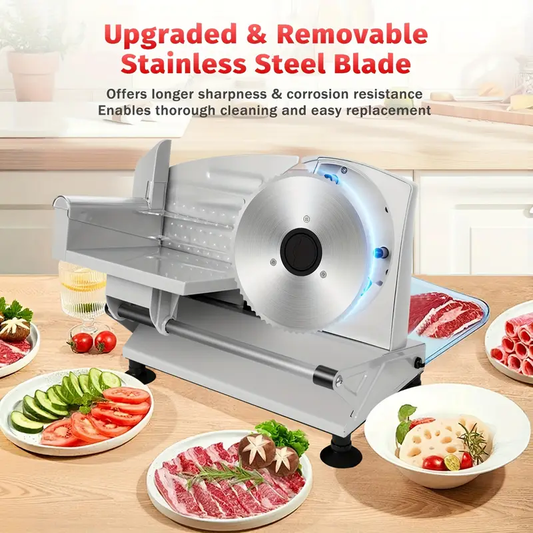 7MAGIC 150W Electric Meat Slicer Machine with Dual 7.5 Inch Stainless Steel Blades, Adjustable Thickness (0-15mm), Safety Lock, BPA-Free Food Pusher & Anti-Slip Feet - Ideal Gift for Home Kitchen