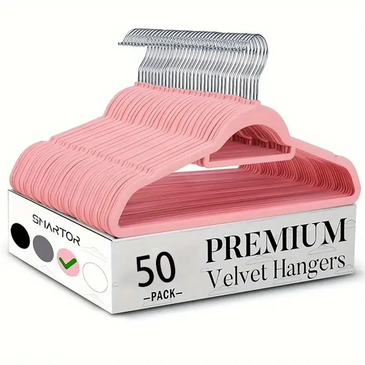 50 Count Premium Velvet-Grip Hangers - Ergonomic, Space-Saving, Commercial-Grade Thick Hangers for Coats, Sweaters & Knits - Durable & Stylish Clothes Organizers, Hangers for Clothes, Wardrobe Organization, Sleek Design, Sturdy Construction