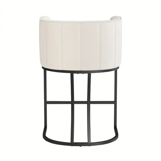 26" Counter Height Bar Stools Set Of 2, Modern Barrel Counter Stools with Backrest And Arms, Black Metal Frame, Linen Fabric Upholstered Barstools for Kitchen Islands